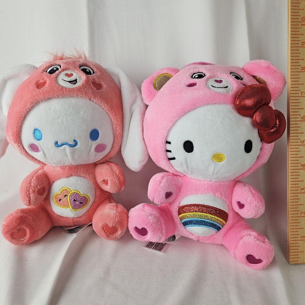 Hello Kitty Cheer Bear & Cinnamoroll 2023 9" Care Bear Plush Set NWT